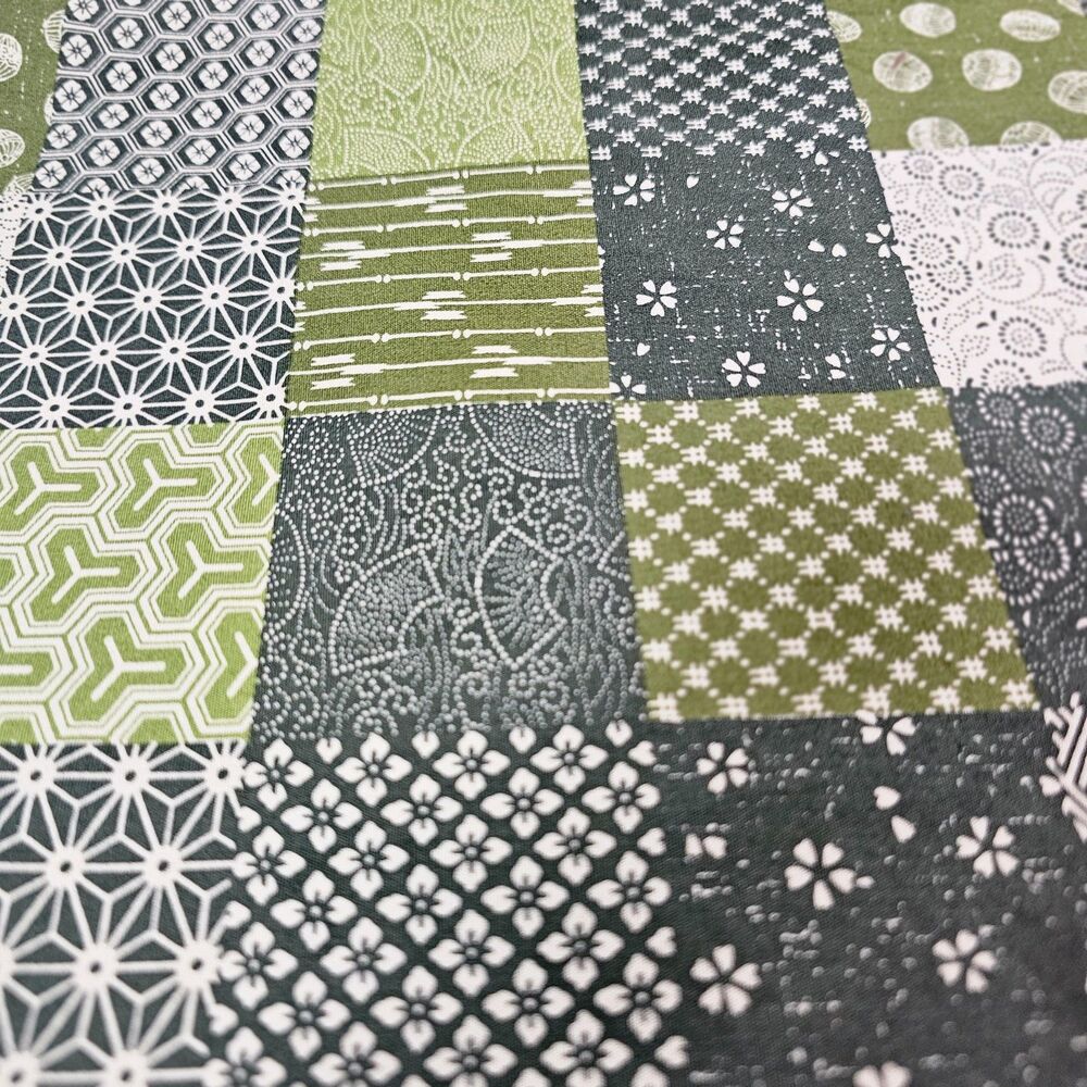 Green Black White Patchwork Print Cotton Fabric Remnant 18" x 44" Craft Sewing